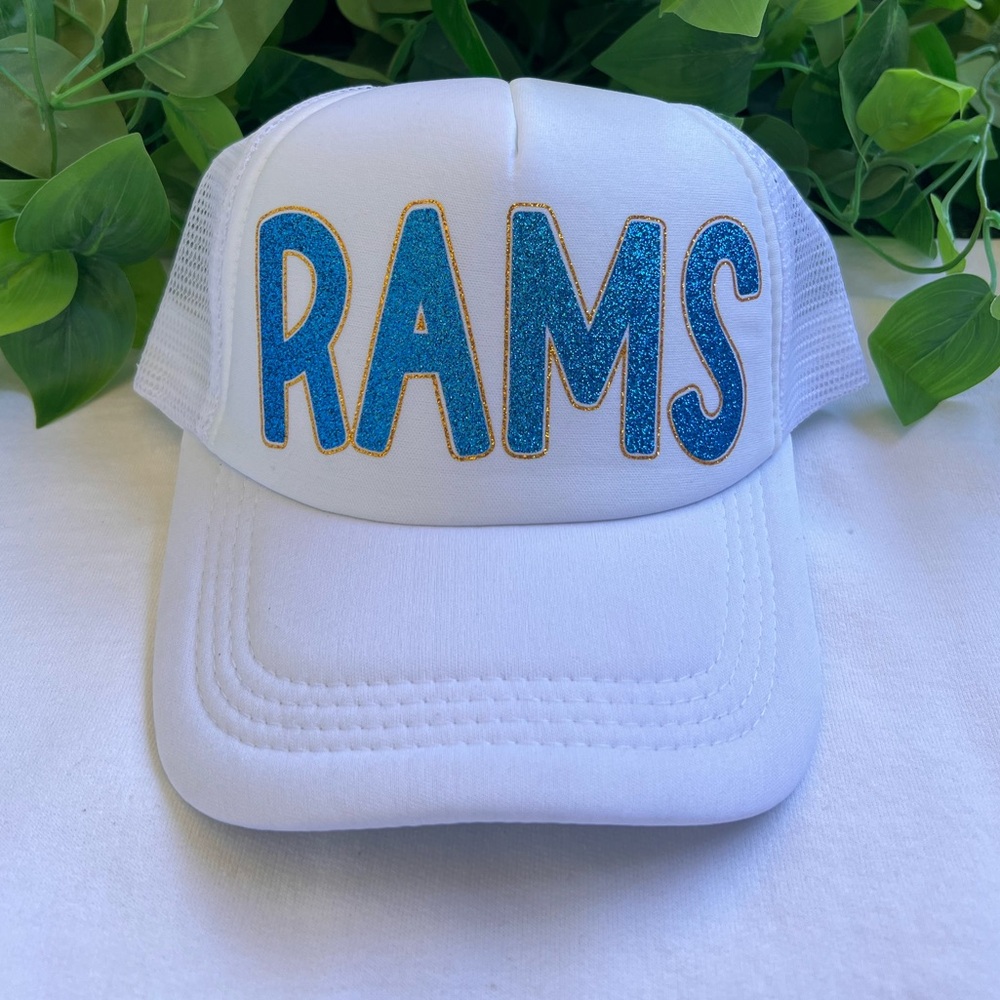 Los Angeles, Rams, trucker hat, NFL, sparkly lettering